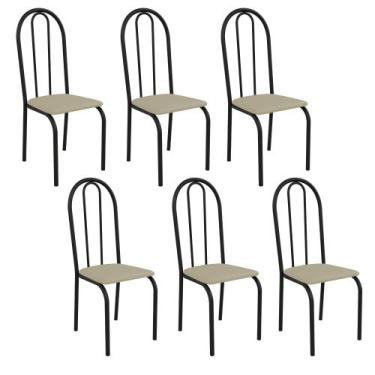 Imagem de Kit 6 Cadeiras Ilhabela Estrutura em Aço Preto Tecido Creme - Casa e C
