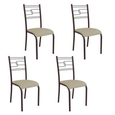 Imagem de Kit 4 Cadeiras Ella Estrutura em Aço Marrom e Tecido Creme - Casa e Co