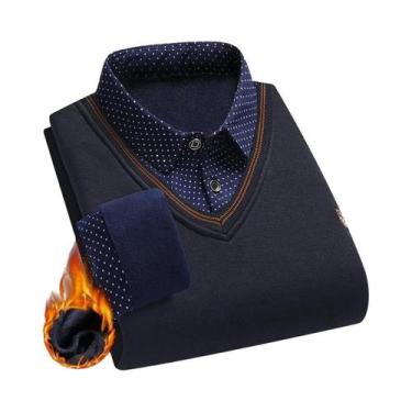Imagem de Camisa Polo Masculina Com Forro De Fleece, Casual, Quente E Grossa Par