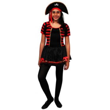 Imagem de Fantasia Pirata Feminino Adulto Vestido Listrado Halloween Luxo - Fest