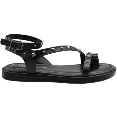 Imagem de Sandália Rasteira Via Scarpa Napa Nazare Tachas Metálicas Feminina, 36