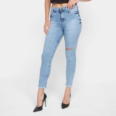 Imagem de Calça Jeans Cigarrete Morena Rosa Cintura Média Feminina, Azul claro, 