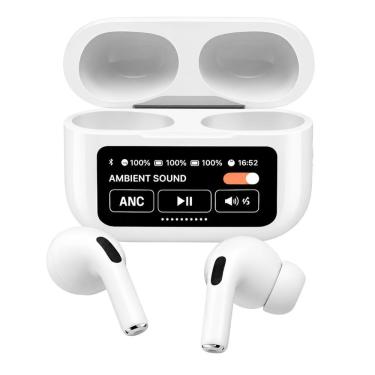 Imagem de Fone de Ouvido sem Fio Bluetooth 5.3 MDM com Tela Lcd Touch na Case e Encaixe Ergonômico Branco Perolado