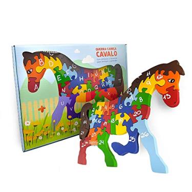 Imagem de Quebra Cabeça Educativo de Cavalo com Letras do Alfabeto e Números 26 Peças Coloridas - Fábrika dos Sonhos