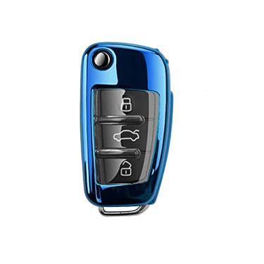 Imagem de YJADHU TPU Car Key Case Cobertura completa, apto para Audi A3 8P 8V A4 B7 B8 B5 B9 A1 A5 Q7 Q5 Q6 4f C6 C5 C7 C4 TT Q3 S3 A7 A8 C4 TT 8N, Azul
