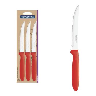 Imagem de Conjunto de Facas para Churrasco Tramontina Ipanema com Lâminas em Aço Inox e Cabos de Polipropileno Vermelho 3 Peças Tramontina