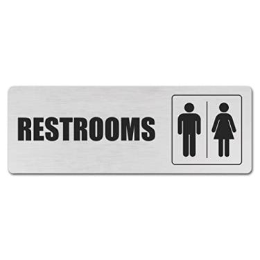 Imagem de Ten Four Distributions Placa de banheiro moderna masculina feminina placas de porta de banheiro decoração negócios 2 alumínio escovado placa gravada a laser para casa ou negócios, uso interno e externo prata escovada PL-07