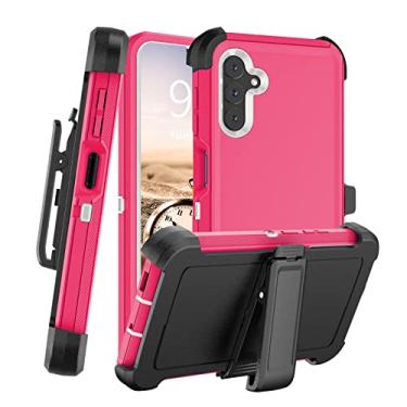 Imagem de Szfirstey Capa com coldre de cinto para Galaxy A13, capa protetora de telefone militar à prova de choque resistente para Samsung Galaxy A13 (rosa choque/branco)