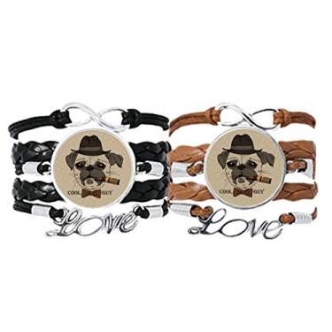 Imagem de DIYthinker Pulseira de mão estilo britânico suave fumaça cão e cigarro pulseira de corda de couro conjunto duplo presente, Não se candidatar