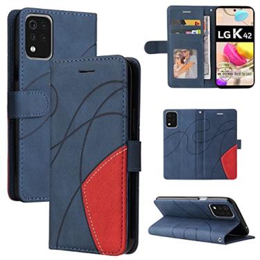 Imagem de Capa carteira para LG K42 e LG K52, compartimentos para porta-cartão, capa de poliuretano de luxo anexada à prova de choque TPU com fecho magnético com suporte para LG K42 e LG K52 (azul)