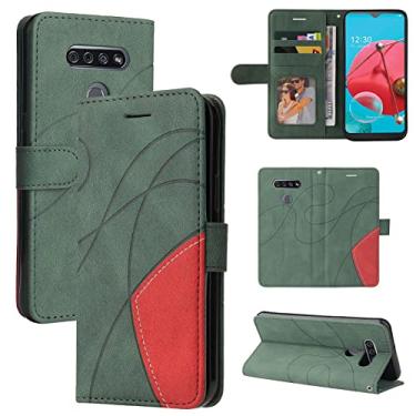 Imagem de Capa carteira para LG K51, compartimentos para porta-cartões, fólio de couro PU de luxo anexado à prova de choque capa flip com fecho magnético com suporte para LG K51 (verde)