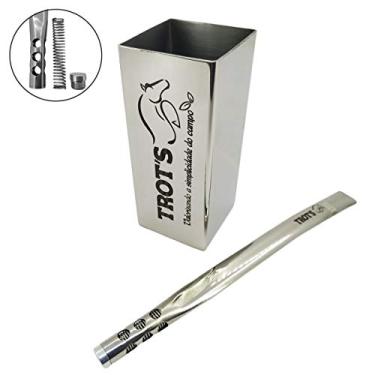 Imagem de Kit Trot's Para Tereré 1 Cuia Quadrada De Inox 300ml 1 Bomba De Inox Com Mola Interna Regulável 1 Escovinha de Limpeza