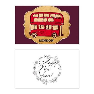 Imagem de Carimbo guarda-chuva de Londres do Reino Unido, ônibus vermelho, ano novo, cartão de felicitações, mensagem abençoada presente