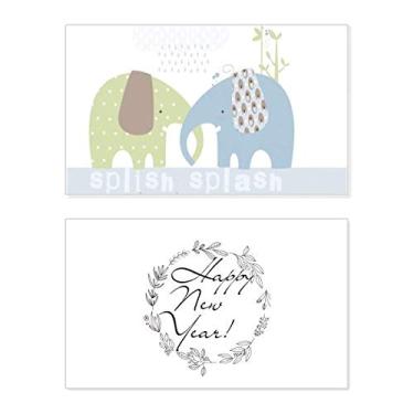 Imagem de Splash Elefante Azul Verde Chuva Ano Novo Festival Cartão Bless Mensagem Presente
