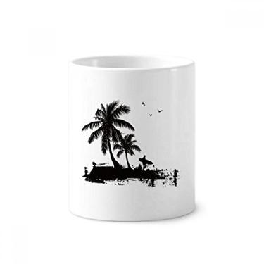 Imagem de Suporte para caneta de escova de dentes com estampa de ilustração de coqueiro de praia com suporte de cerâmica