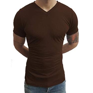 Imagem de Camiseta Masculina Slim Fit Gola V Manga Curta Básic Sjons tamanho:g;cor:marrom