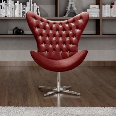 Imagem de Poltrona Alice Strass Egg Capitonê Cadeira Giratória Recepção, Escritório Bordô