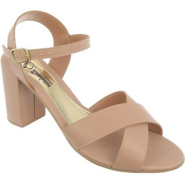 Imagem de Sandália Romântica Calçados Salto Grosso Prata, Nude, 35