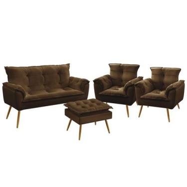 Imagem de Kit Poltrona Namoradeira e 2 Poltronas Decorativas Estofada Para Sala 