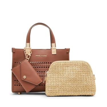 Imagem de Anne Klein Mini bolsa perfurada com alça transversal de palha conversível, castanho/dourado, Small