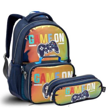 Imagem de Kit Mochila Costas Escolar Infantil Meninos Game On Azul Seanite