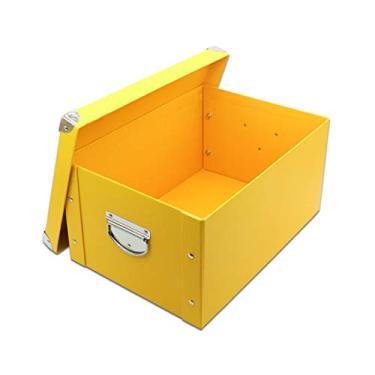 Imagem de GUOZI Caixa de armazenamento dobrável, caixa de memória decorativa com tampa e cantos reforçados com metal, lixeira de papelão com alças, caixa de presente organizadora para fotos de brinquedos,