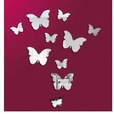 Imagem de Espelho Decorativo Borboleta Acrílico Espelhado Prata 12 Pçs - AGV Cri