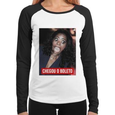 Imagem de Baby Look Raglan Chegou o boleto Manga Longa - Foca na Moda, Branco, P