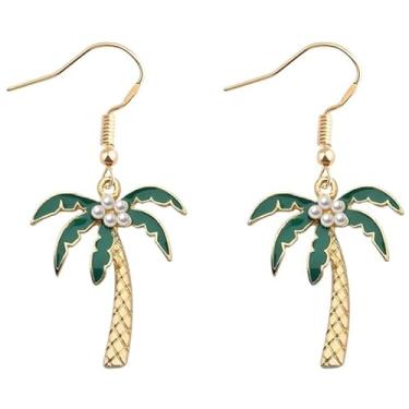 Imagem de Brincos de palmeira com pingente de coqueiro, brincos havaianos para mulheres, joias de praia de verão para mulheres 2024, Metal, Sem pedra preciosa