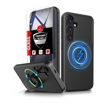 Imagem de FRLMOOES Capa magnética para Samsung Galaxy S24 FE compatível com carregamento sem fio MagSafe, com 2 protetores de tela, capa para S24 FE com anel de suporte, antiarranhões, à prova de choque
