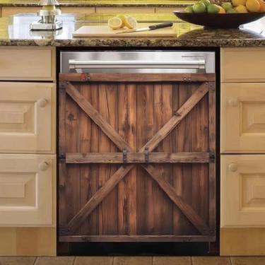 Imagem de MLGB Capa de ímã vintage para máquina de lavar louça para porta de celeiro, ímã de porta de madeira, capa de porta de geladeira, adesivo reutilizável para decoração de eletrodomésticos (porta de