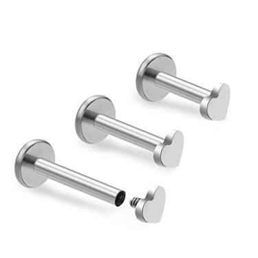 Imagem de ZYTAIJEW 3 peças 16G 6 mm 8 mm 10 mm G23 titânio roscado internamente 3 mm coração/estrela/cruz/lua/relâmpago/labret redondo monroe lábio tragus cartilagem brinco piercing joias, Titânio, Sem Pedra