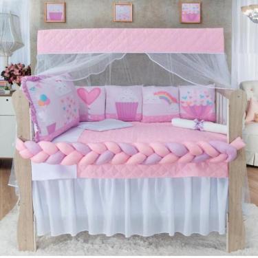 Imagem de Kit Berço Padrão Sublimado Almofadinha 12 Peças Americano Enxoval Comp