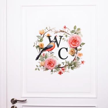 Imagem de 2 peças de adesivos de porta de banheiro vaso sanitário adesivos de parede de banheiro descascar e colar removível DIY linda flor lavagem quarto decoração de porta (colorido 2)