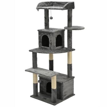Imagem de Arranhador de gato grande, luxuoso, multifuncional com casas, cama, poleiros e brinquedos