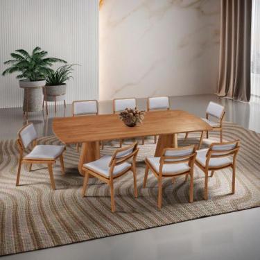 Imagem de Sala de Jantar Mesa Noronha 220cm Madeira Tampo Barril Laminado com 8 