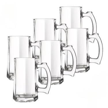 Imagem de Jogo De 6 Canecas Chopp 340ml Em Vidro Copos Cerveja Festa Bar