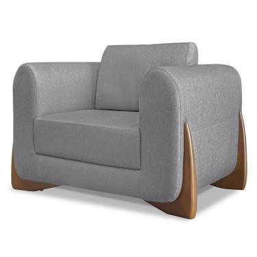 Imagem de Poltrona Para Sala Base De Madeira Izzy S06 Linho Cinza - Mpozenato
