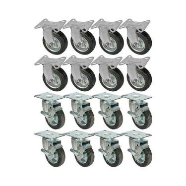 Imagem de Kit 16 un roda rodízio fixo giratório freio borracha 3 poleg - AJAX