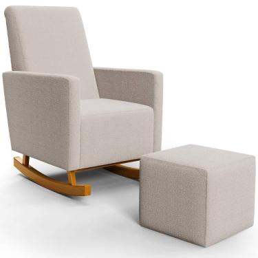 Imagem de Poltrona De Amamentação Com Balanço E Puff Ravena W01 Bouclê Creme - Lyam Decor