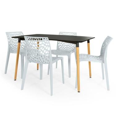 Imagem de Conjunto Mesa De Jantar Retangular Eiffel Preta 120x80cm Com 4 Cadeiras Gruvyer - Cinza