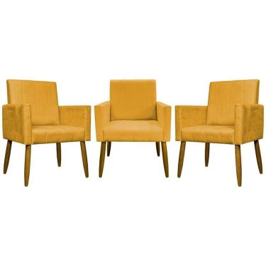 Imagem de Kit 3 Poltronas Decorativas Confortáveis Mari - Mostarda Suede