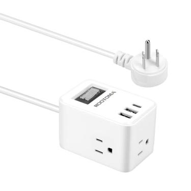 Imagem de ROOTOMA Cabo De Extensão Pequeno 6 Pés, Tomada Aprovada Para Cruzeiros, Extensor 3 Lados, Cubo Régua Energia Com Portas Usb (1 C), Protetor Contra Surtos Viagens