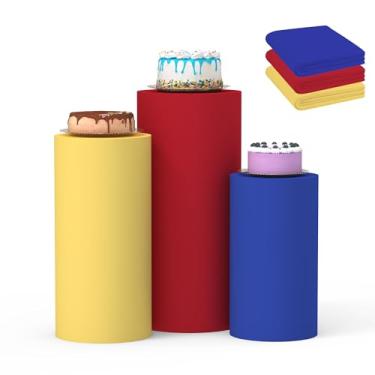 Imagem de Friiko Conjunto De 3 Capas Cilindro, Suporte Elastano Para Festas, Pedestal Redondo Exibição Festa Casamento E Aniversário (Cilindro Não Incluído) (Azul, Amarelo Vermelho, G + Gg Gg)