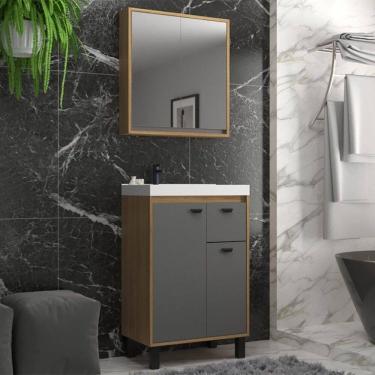 Imagem de Armário para Banheiro com Cuba e Espelheira Itapuã/Cinza Sagrado