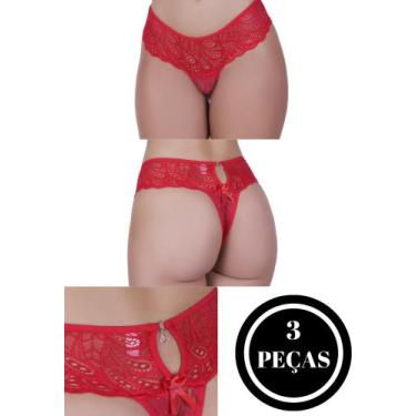 Imagem de Kit 3 Calcinha Renda Biju - c4 KIT 3 CALCINHAS PINGENTE - BY TINA MODA