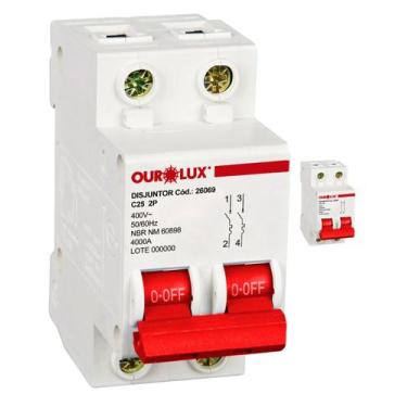 Imagem de 2 Disjuntores 2 Polos 25 Amperes 4ka Curva C Ourolux