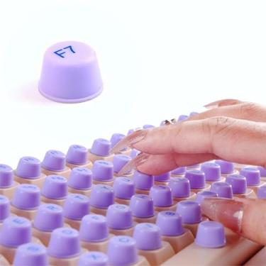 Imagem de BLEWAY Conjunto de 96 peças de adesivos de teclado de unhas longas: bolhas de teclado de unhas longas - adesivos de mesa para teclado de unhas longas protetoras (roxo)