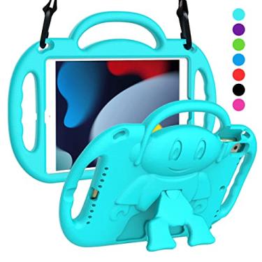 Imagem de SUPLIK Capa infantil para iPad 9ª/8ª/7ª geração (10,2 polegadas, 2021/2020/2019), iPad 10,2 polegadas, à prova de crianças, com alça de ombro e suporte para Apple iPad 7/8/9 gerações, ciano