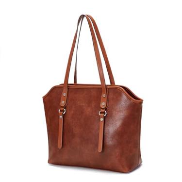 Imagem de Blucoay Sacola feminina, bolsa de ombro de grande capacidade para mulheres, bolsa de ombro de couro vegano para uso diário, trabalho, praia, B5-redbrown, Large